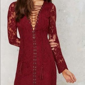 The Jetset Diaries Ruins Lace Mini Dress Oxblood